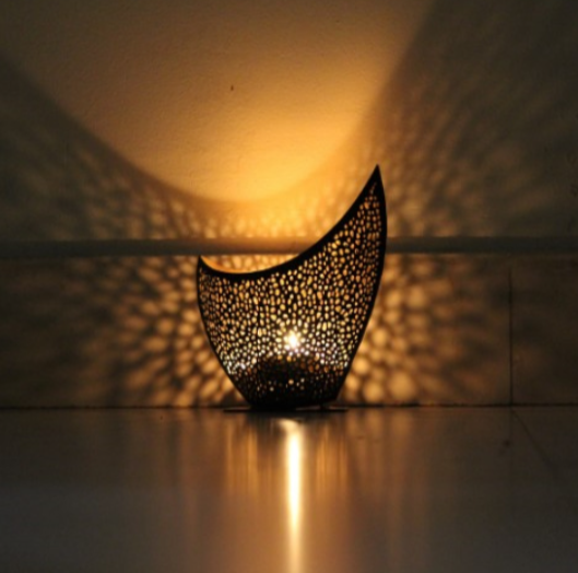 Crescent Moon Shape Tea Light Candle Holder Black-Gold Color